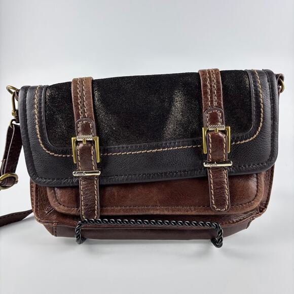 The Sak Glazed Leather Crossbody Purse / Handbag Brown Two-Tone - Picture 1 of 8